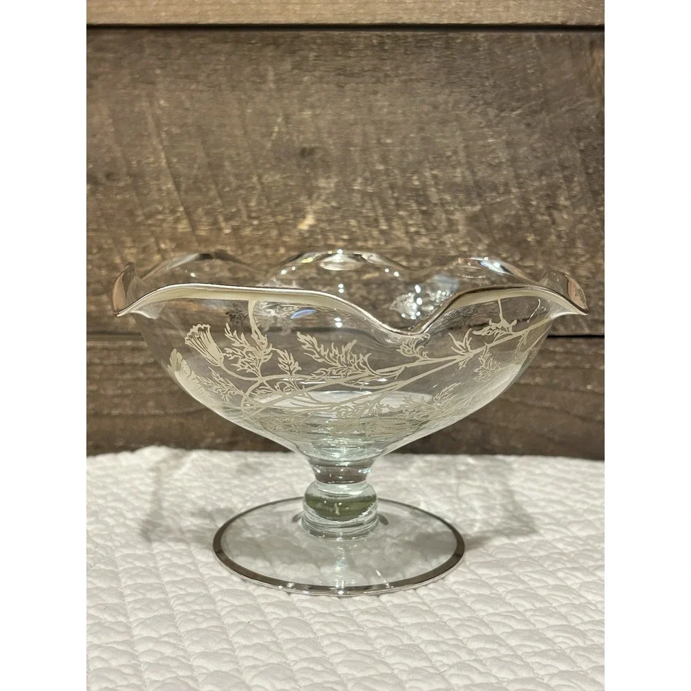 Vintage Silver‎ City Flanders Glass Candy Dish Bowl Compote Poppy Overlay